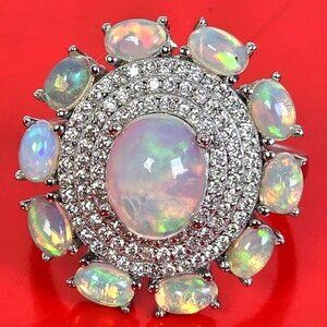 925 Sterling Silver Ring 8.5 with Natural White Opal Gem